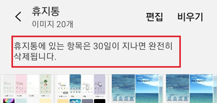 30일이 지나면 완전히 삭제된다는 문구 보임