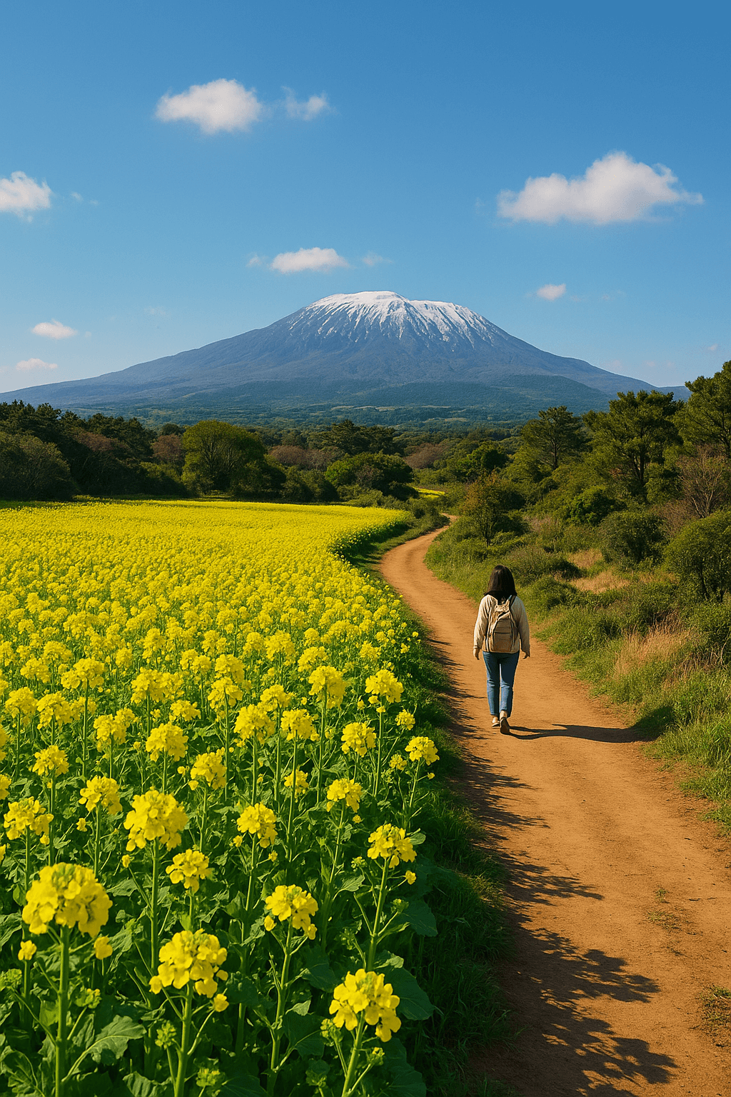 제주 유채꽃과 한라산 둘레길