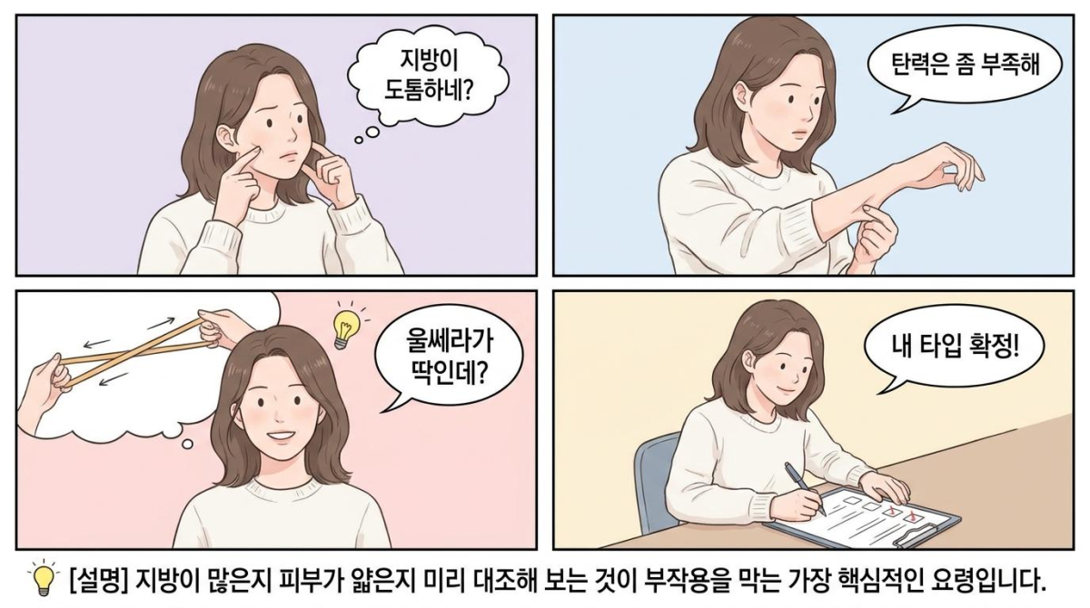 내 피부 두께와 탄력 상태를 파악하는 자가진단 4컷 만화