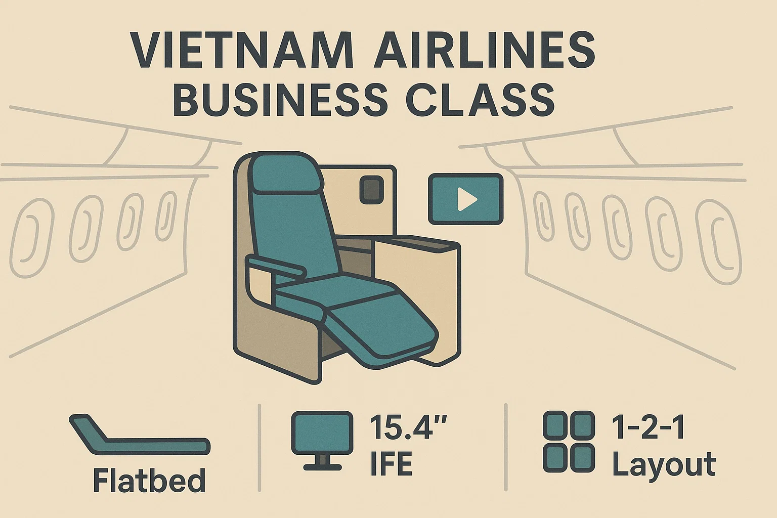 Vietnam Airlines 비즈니스석 좌석 배치 및 기능 요약 이미지