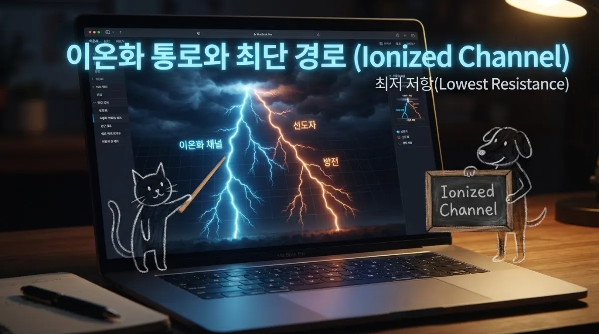 번개가 구름에서 지상으로 연결되는 전기적 경로의 과학적 시각화