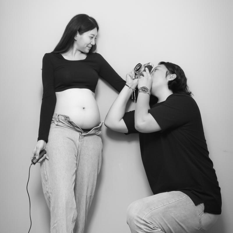 메이페이지 만삭 사진 촬영 크롭티 긴팔 임산부 주수 셀프 의상 필라테스복 요가복 임부복