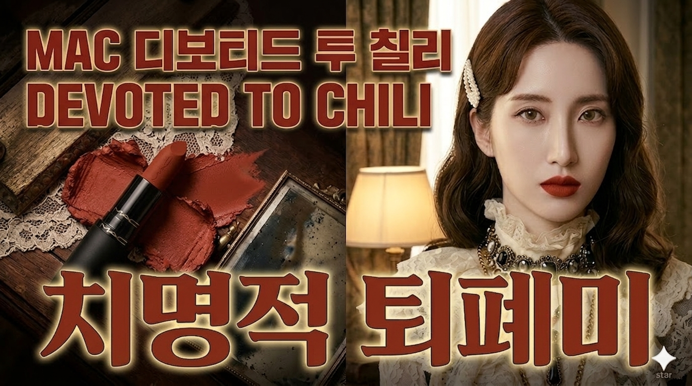 2026년 뷰티 트렌드인 뱀파이어 로맨틱 메이크업과 맥 디보티드 투 칠리 립스틱을 소개하는 블로그 썸네일 이미지