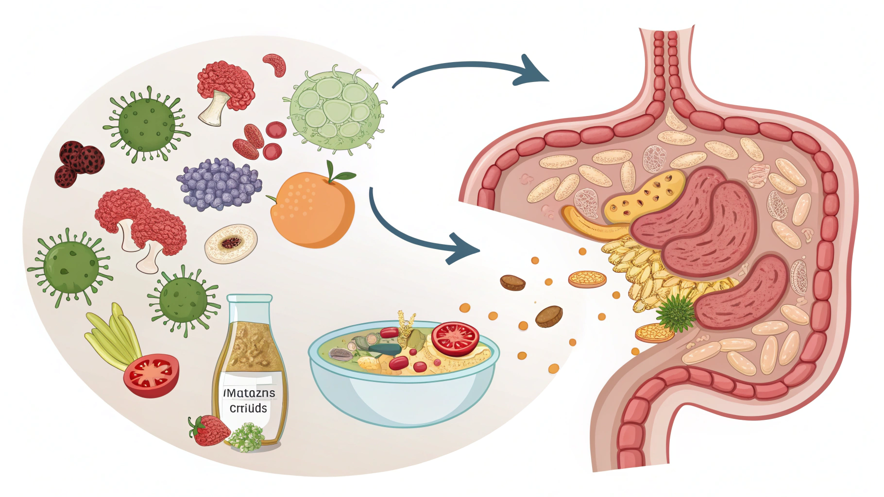 음식물 과민증이 체내에서 작용하는 과정을 묘사한 일러스트 이미지