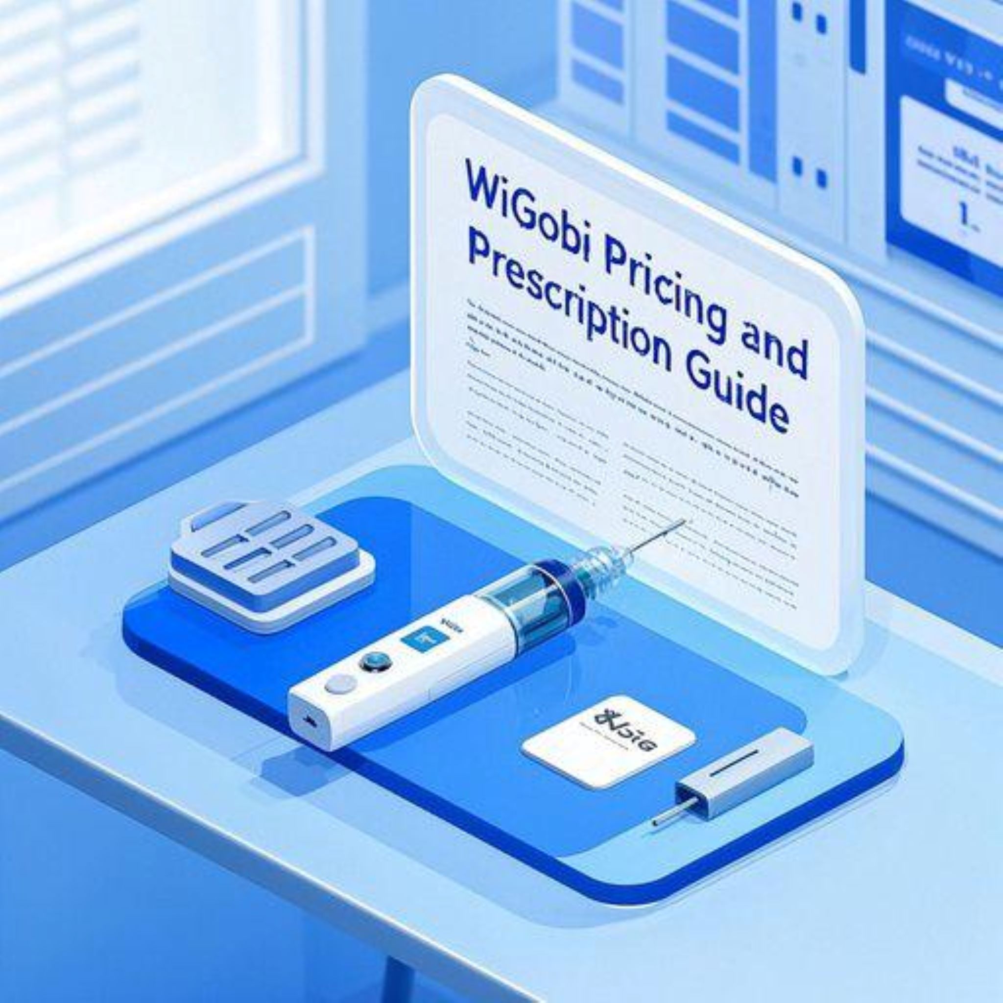 "위고비 가격 및 처방 가이드" 텍스트가 현대적인 폰트로 표시됨. 전문적이고 신뢰감을 주는 구성.