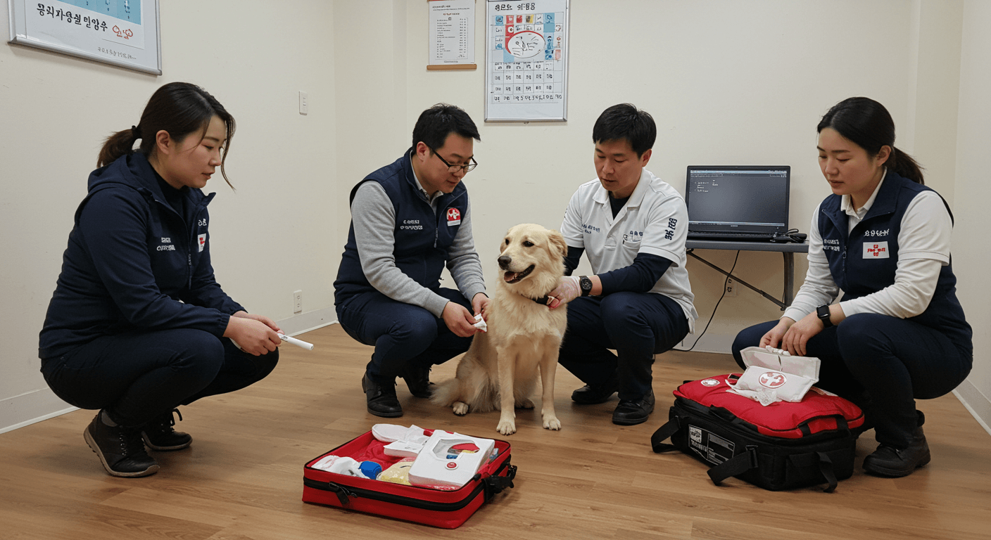 반려견 응급처치 교육을 받고 있는 반려견 주인들