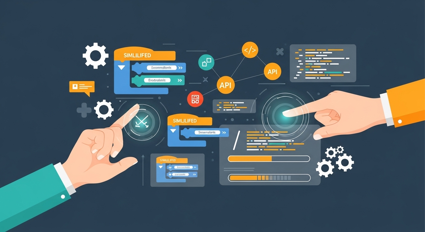 홀로그램 인터페이스에서 코드를 조작하며 소프트웨어 개발 효율성과 기능을 시각화한 이미지.