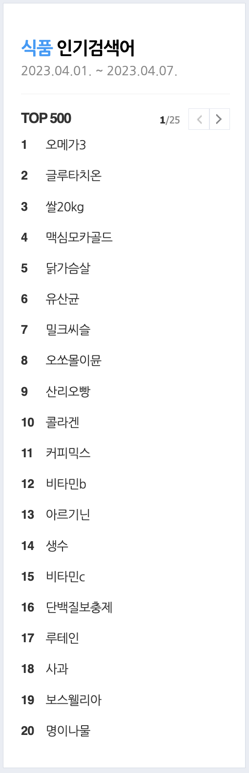 식품 인기검색어