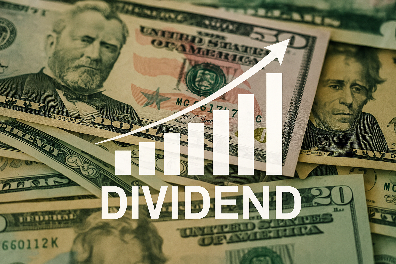 US dollar bills with dividend growth chart overlay