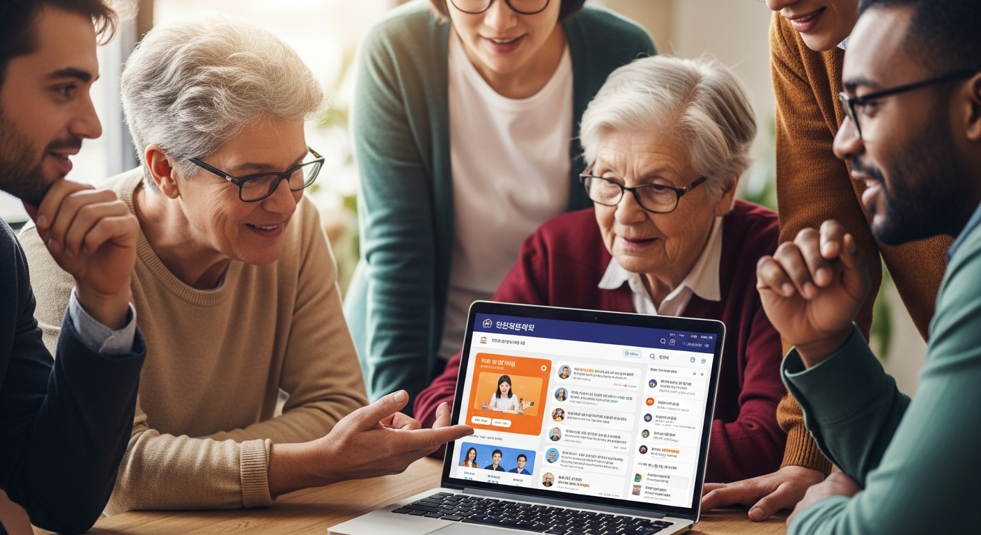 온라인 커뮤니티에서 건강검진 정보를 공유하며 대화하는 사람들의 모습.