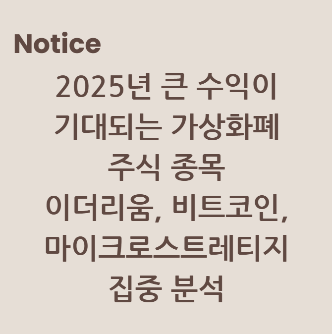 2025년 큰 수익이 기대되는 가상화폐 주식 종목 이더리움, 비트코인, 마이크로스트레티지 집중 분석