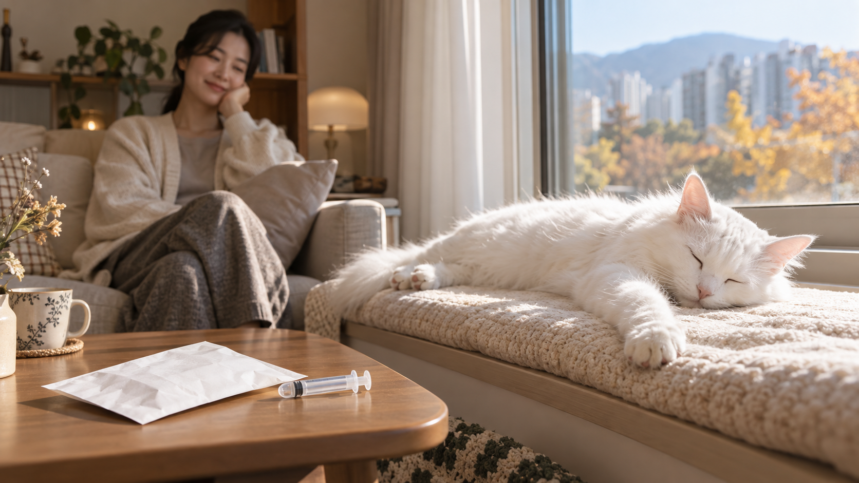 약을 다 먹고 창가에서 쉬는 오후