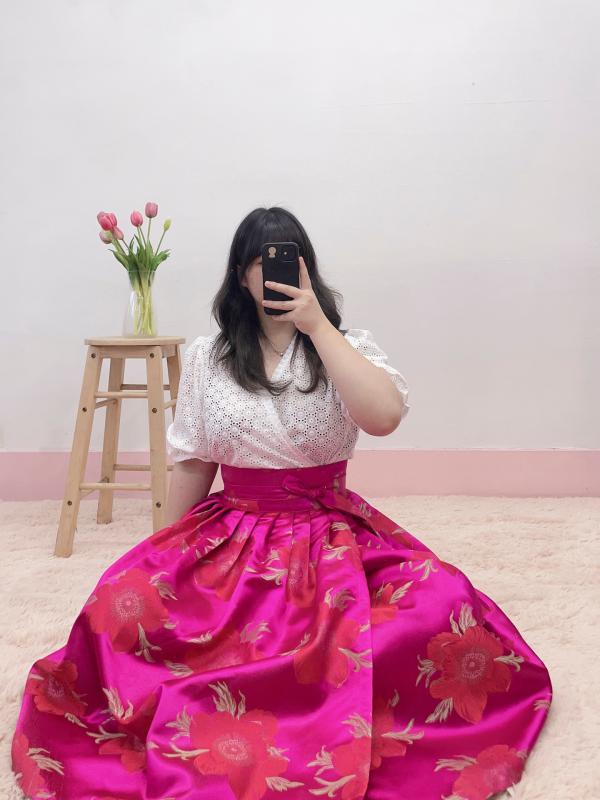 전통 쟈갸드 핑크투톤 허리치마 생활한복, 수수한 한복