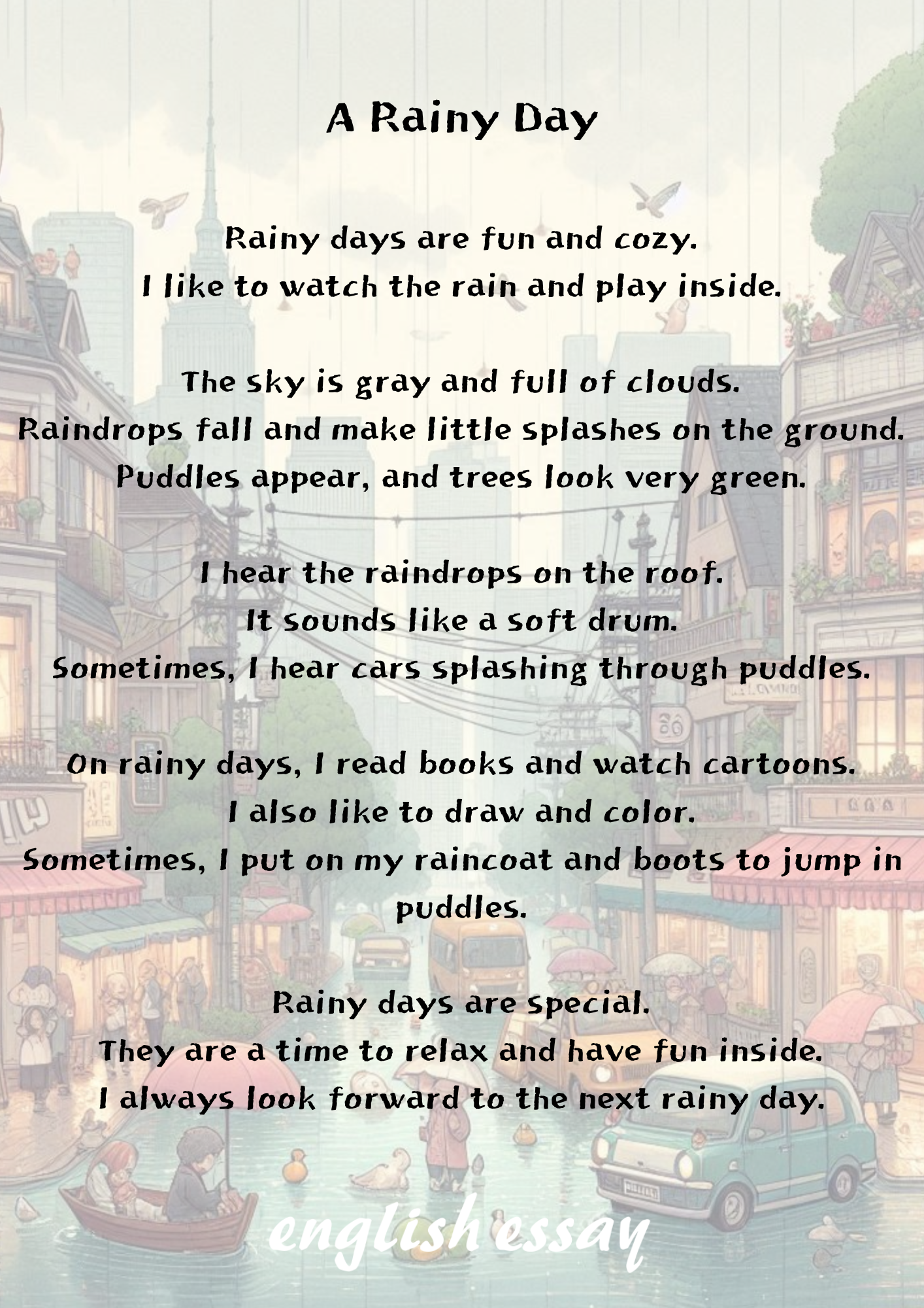 Writing an English Essay on "A Rainy Day" for Young Elementary Students 초등학생을 위한 '비오는 날' 영어 에세이 쓰기