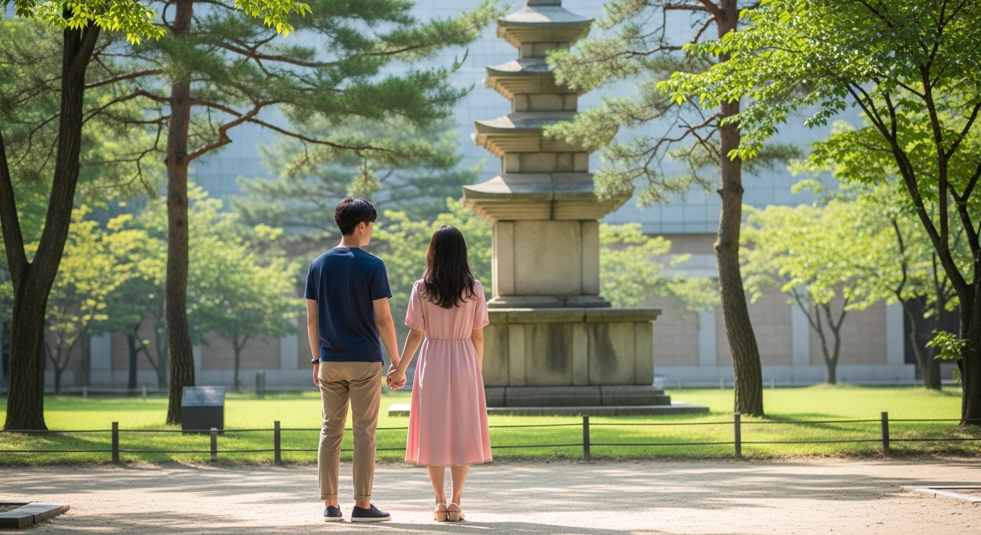 국립중앙박물관의 상징, 경천사 십층석탑을 바라보는 커플