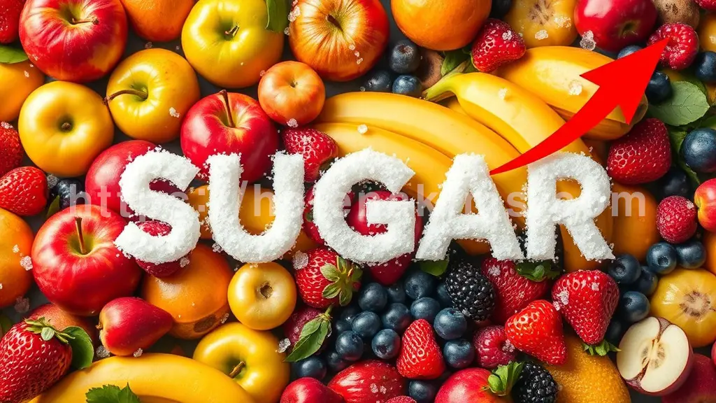 신선하고 다채로운 과일들이 풍성하게 놓여있고, 그 사이사이 설탕 결정이 있는 이미지.