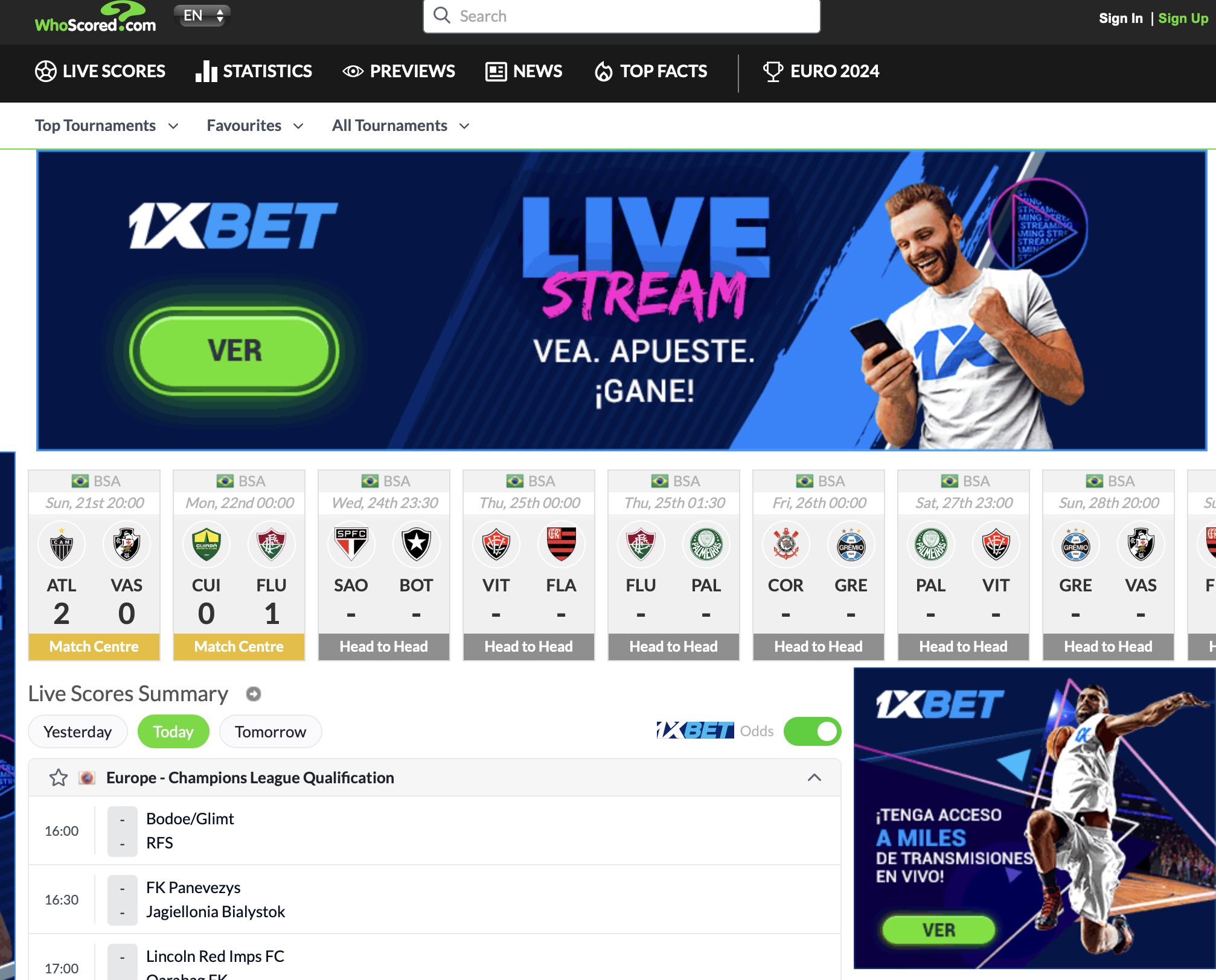 후스코어드닷컴 주소 (www.whoscored.com)