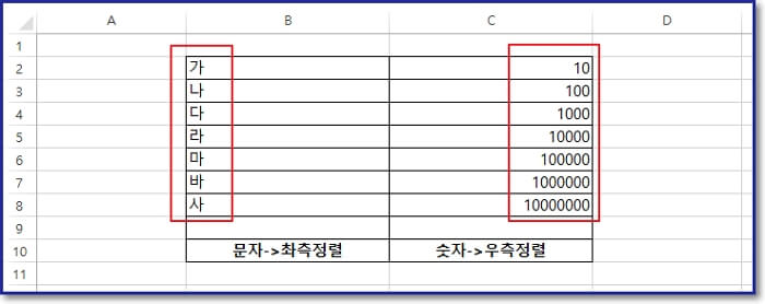 엑셀-숫자문자정렬-영어한자입력-한글세로입력