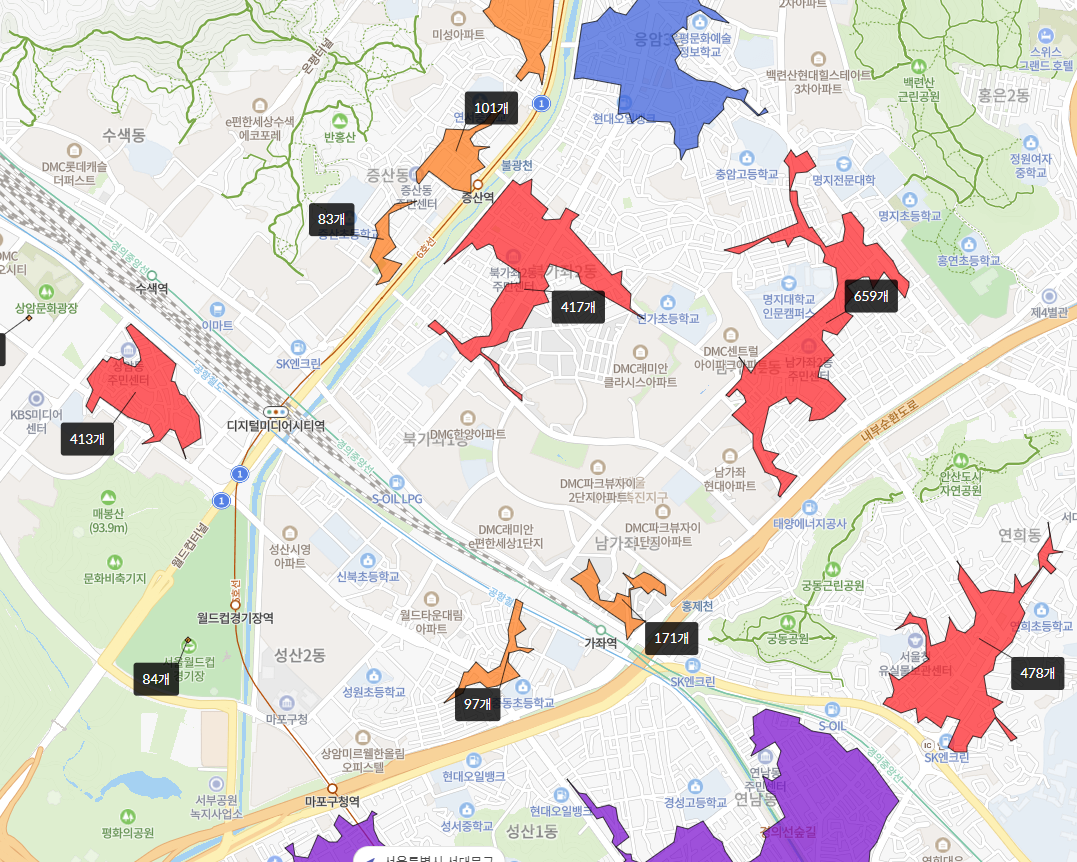 가재울지역 상권 분포