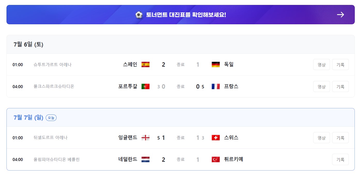 01. UEFA 2024 8강 경기결과