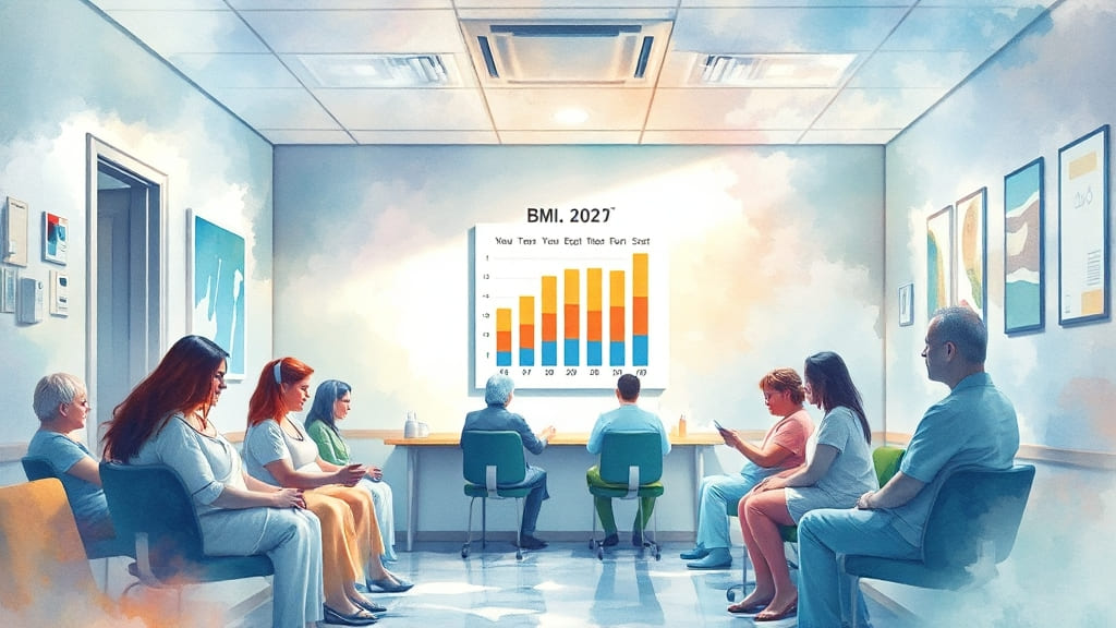 마운자로를 처방받으려는 사람들이 병원대기의자에 앉아있는모습