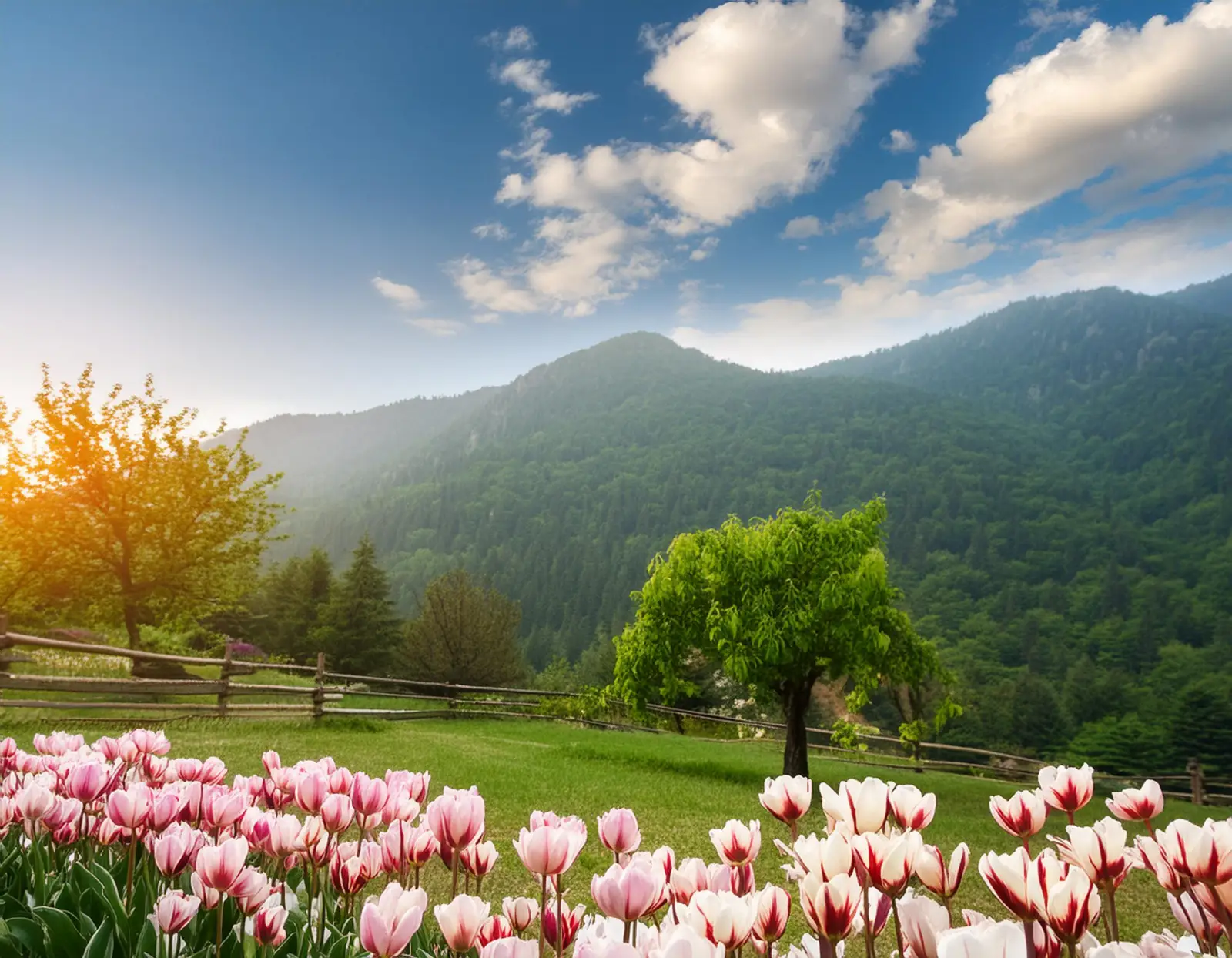 산과 꽃의 풍경