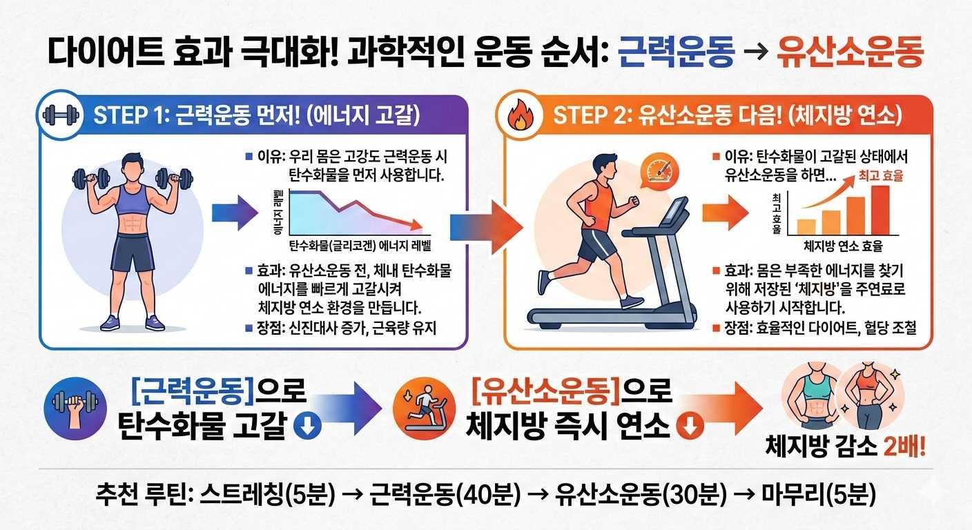 다이어트 효과 극대화하는 과학적 운동 순서 근력운동 먼저 유산소 운동은 다음