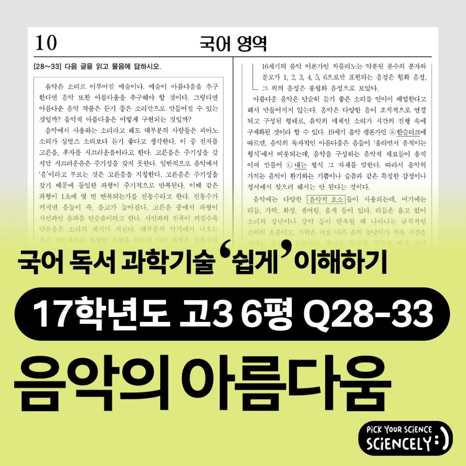 국어 독서 과학기술, 국어 비문학 과학기술, 17학년도 고3 6평 Q28-33, 음악의 아름다움