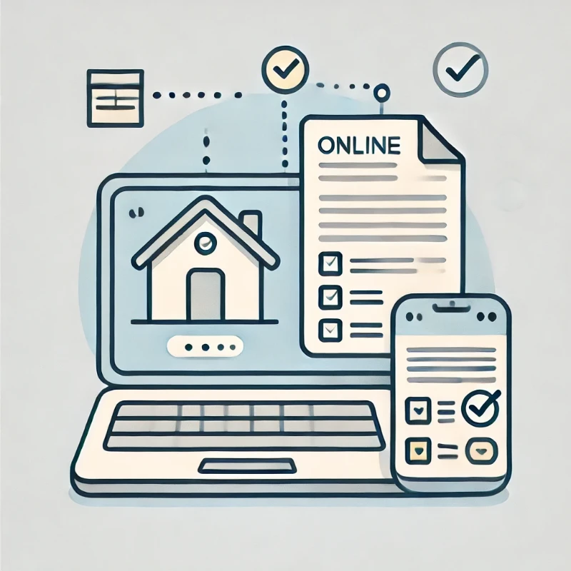 무주택확인서 온라인 발급 과정을 상징하는 텍스트 없는 깔끔한 일러스트