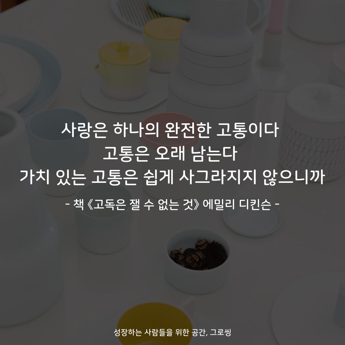 사랑은 하나의 완전한 고통이다
고통은 오래 남는다
가치 있는 고통은 쉽게
사그라지지 않으니까