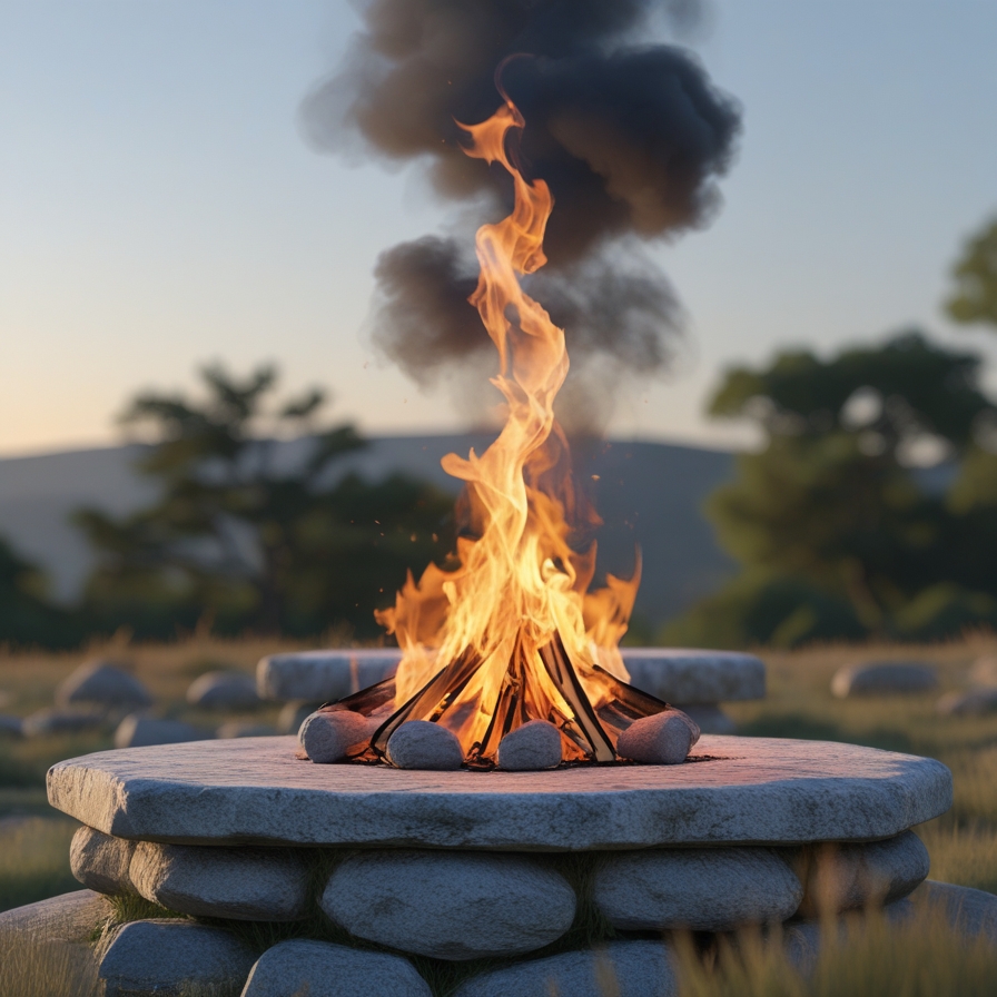 제단 위의 불에서 연기가 하늘로 곧게 올라가는 모습을 통해 제사의 방향성을 상징적으로 표현한 장면