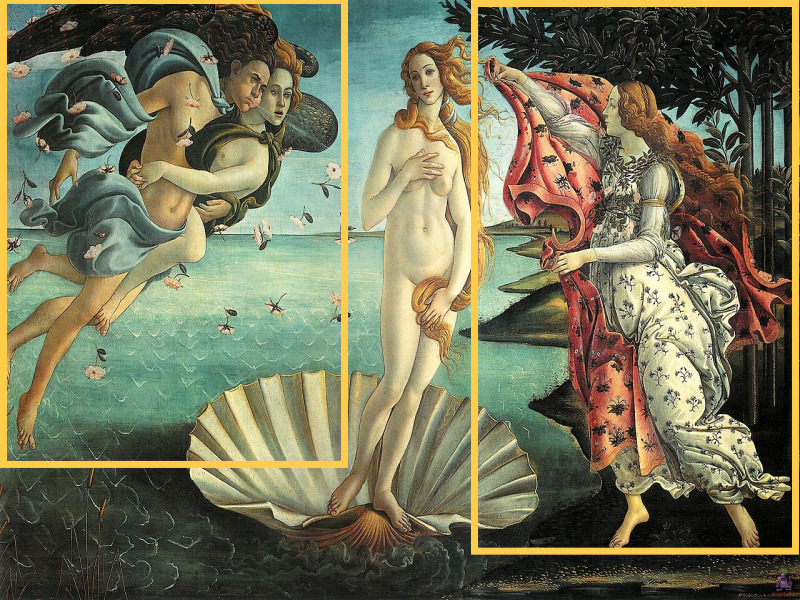 비너스의 탄생 (The Birth of Venus)-중요 부분 하이라이트 ,출처 : Wikimedia