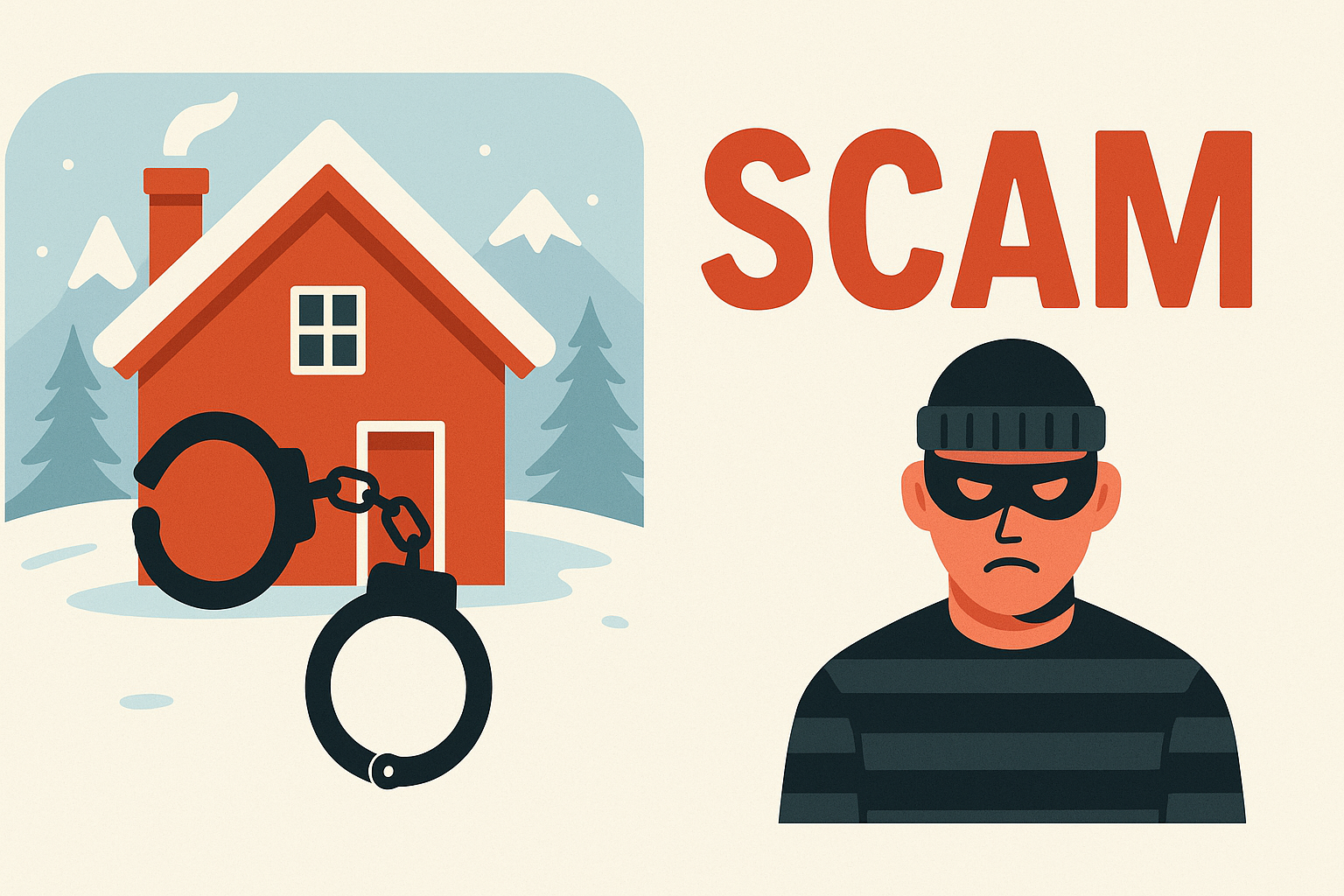 집과 수갑의 이미지, 범죄자와 SCAM 이라는 단어