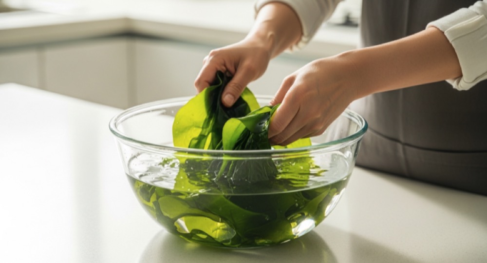 신선한 다시마를 손질