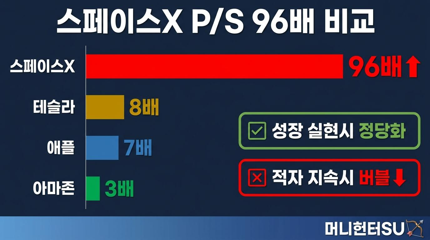 ์คํ์ด์คX P/S 96๋ฐฐ vs ์๋น๋์ ํ
์ฌ๋ผ ์๋ง์กด ๋ฐธ๋ฅ์์ด์
๋น๊ต ๋ฐ ์ฐจํธ