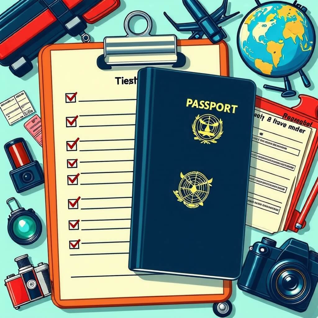 여권을 포함한 여행 준비물 체크리스트 이미지.