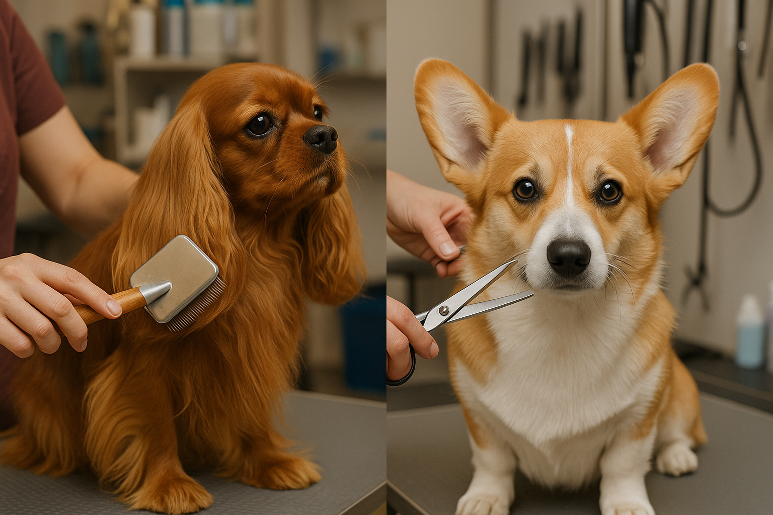 장모종과 단모종 강아지 미용 사진