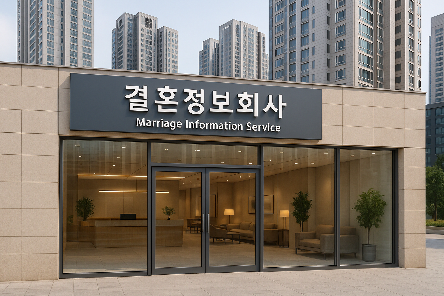 아파트 단지 상가에 결혼정보회사를 표현한 일러스트