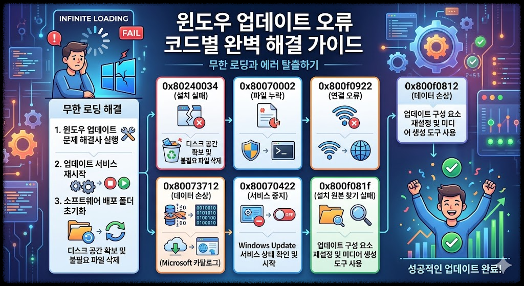 윈도우 업데이트 오류 코드별 완벽 해결 가이드 : 무한 로딩과 에러 탈출하기