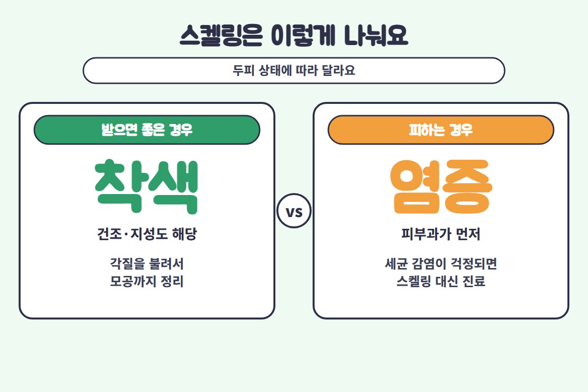 두피 스켈링 두피 스켈링 필요한 경우 비교 일러스트