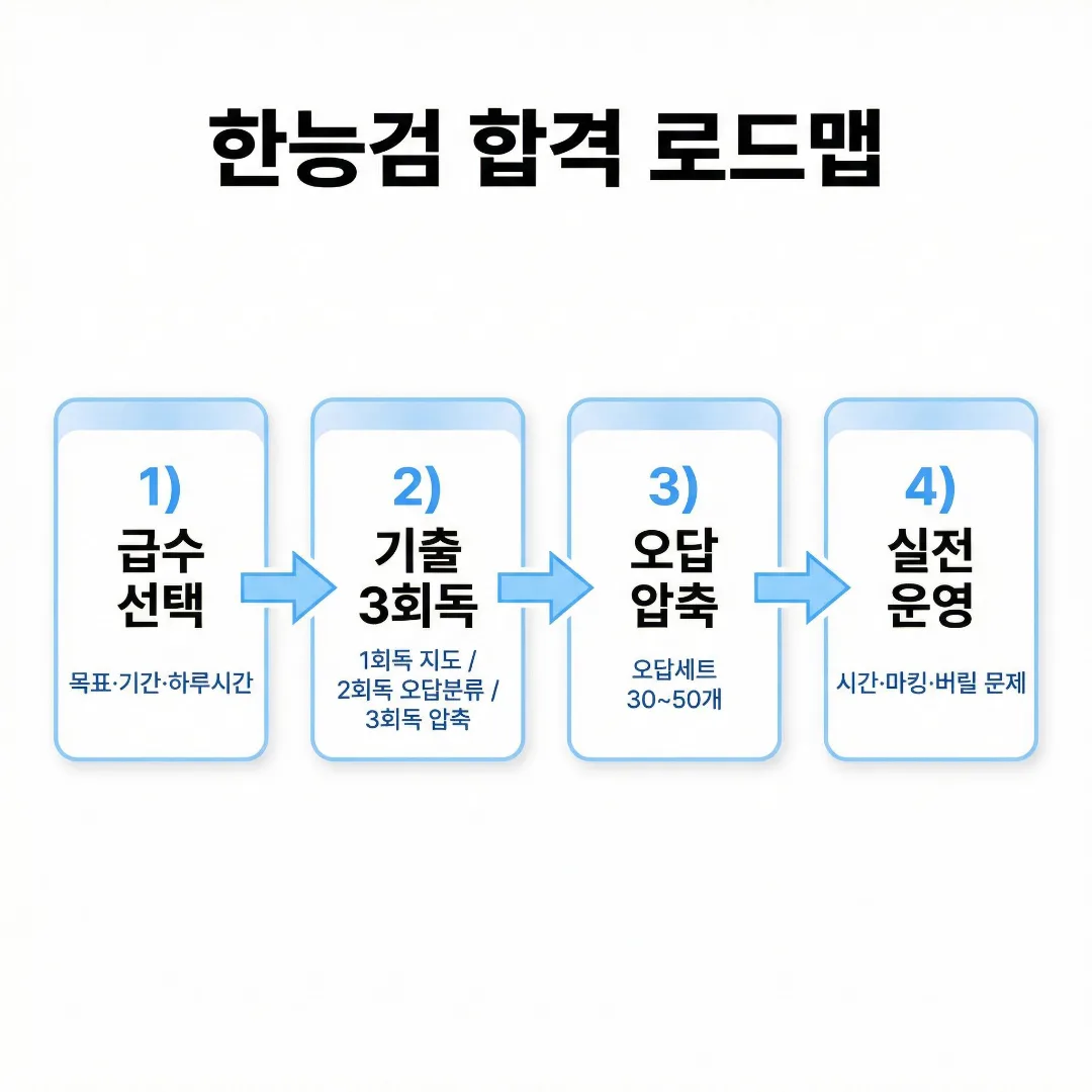 급수 선택부터 실전 운영까지 한능검 합격 로드맵 요약 이미지