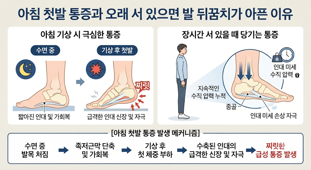 아침 첫발 통증과 오래 서 있으면 발 뒤꿈치가 아픈 이유