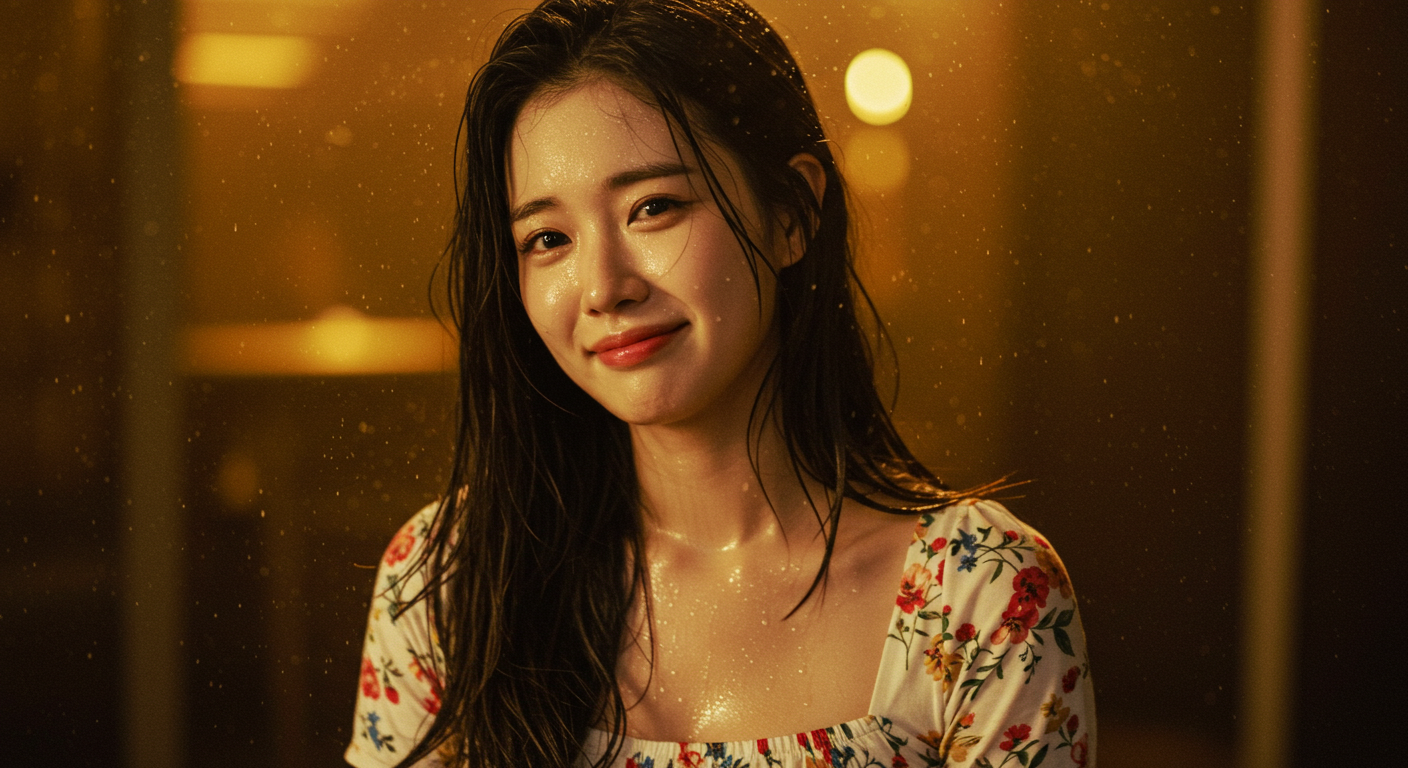 더위에 웃고있는 여성