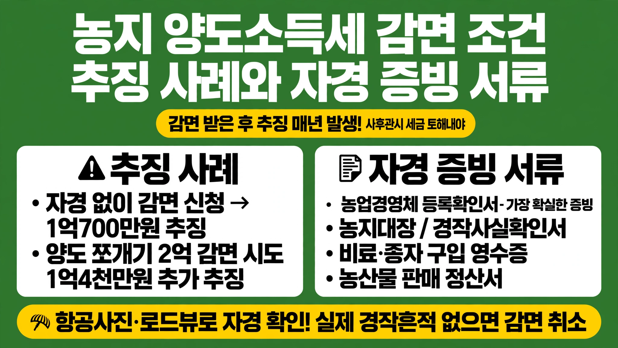 농지 양도세 추징 사례 자경 증빙 서류
