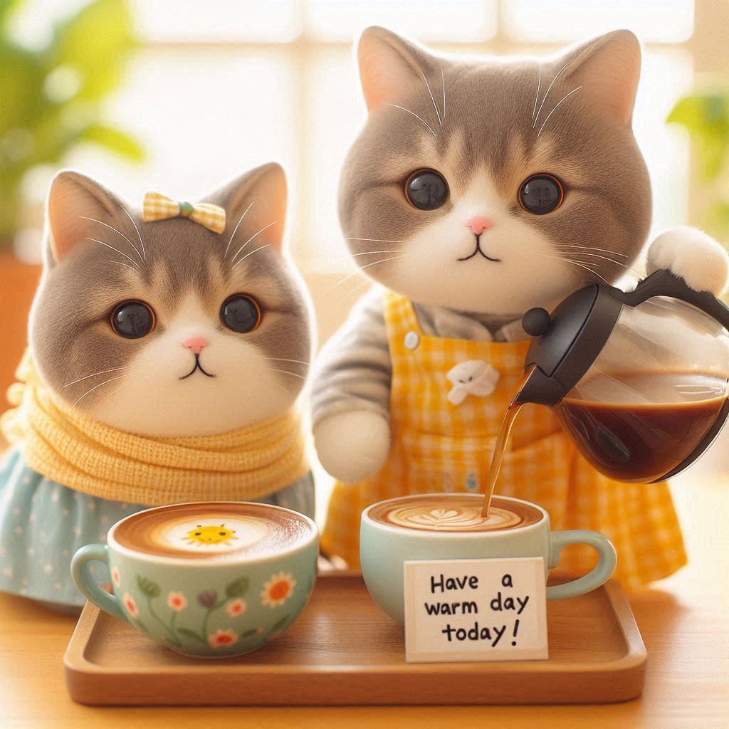 미야오는 노란 앞치마를 두르고 커피를 내리며 말했다. &amp;#39;오늘도 따뜻한 하루 보내세요