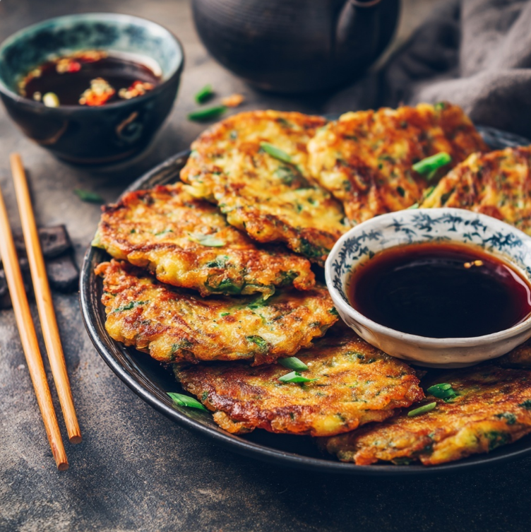 식탁위 완성된 녹두전 모습