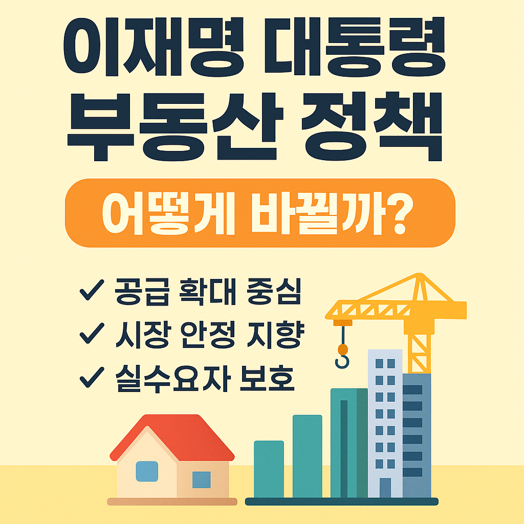 이재명 부동산정책 공급확대중심,시장 안정지향,실수요자보호 문구가 써 있는 이미지