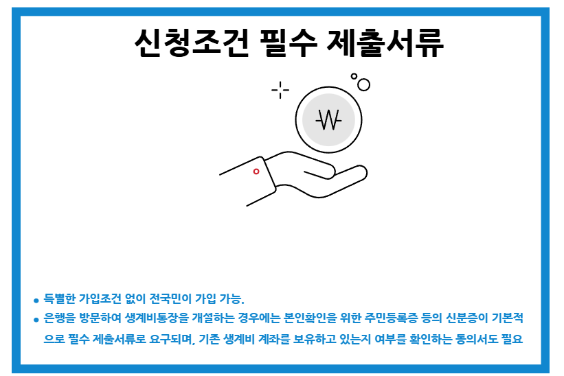 생계비통장 은행 가입 신청조건 필수 제출서류