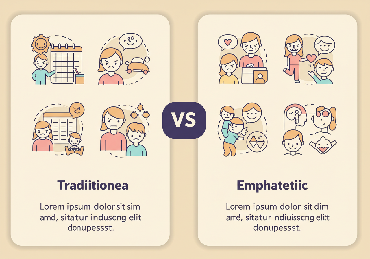 전통적인 훈육 방식과 공감 중심 대화 방식의 차이를 비교환 인포스래픽