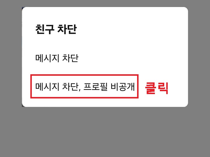 메시지 차단, 프로필 비공개 메뉴 클릭함